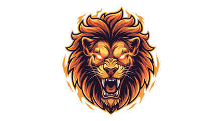 Fierce Lion Head with Fiery Mane and Glowing Eyes, Roaring Aggressively.