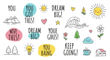 Fotobehang Positive Typography Collection of motivational and inspirational doodles with positive messages and cute illustrations.  © Wisnu782