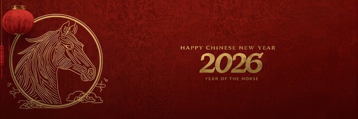 Chinese New Year 2026 themed background and banner templates, horse zodiac sign, Happy Chinese New Year 2026
