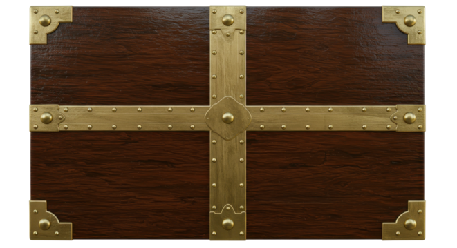 Elegant Wooden Chest: A beautifully crafted wooden chest, adorned with brass accents, exudes timeless charm and vintage elegance. A symbol of storage and luxury.