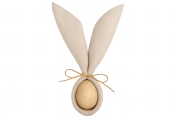 Easter bunny ears wrapping a natural egg isolated