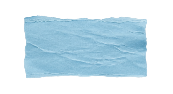 Horizontal piece of light blue crumpled paper with rough jagged torn edges. isolated PNG with Transparent Background - Powered by Adobe