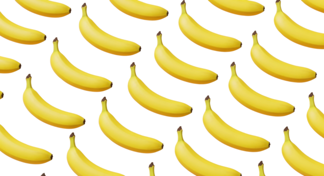 Vibrant yellow banana repeating pattern seamless texture suitable for food marketing and background use isolated PNG with Transparent Background