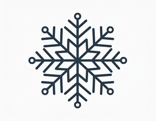 Elegant symmetrical snowflake icon with thin clean lines, modern winter and Christmas theme.
