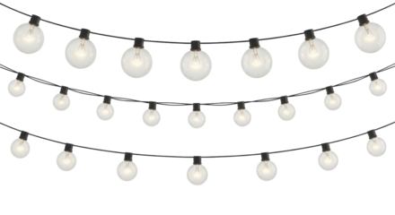 Realistic hanging decorative string lights garland for festive party or event decoration isolated PNG with Transparent Background