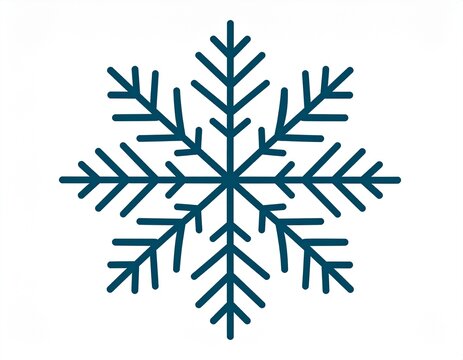 Elegant symmetrical snowflake icon with thin clean lines, modern winter and Christmas theme.