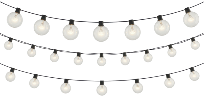 Realistic hanging decorative string lights garland for festive party or event decoration isolated PNG with Transparent Background