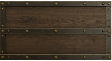 Rustic Wooden Frame: A weathered wooden frame, its surface revealing the rich texture of natural wood grain, evokes a sense of timeless elegance.  Embellished with iron accents and studded details.