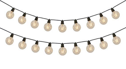 Decorative glowing vintage globe string lights for outdoor patio party event design isolated PNG with Transparent Background