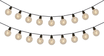 Decorative glowing vintage globe string lights for outdoor patio party event design isolated PNG with Transparent Background