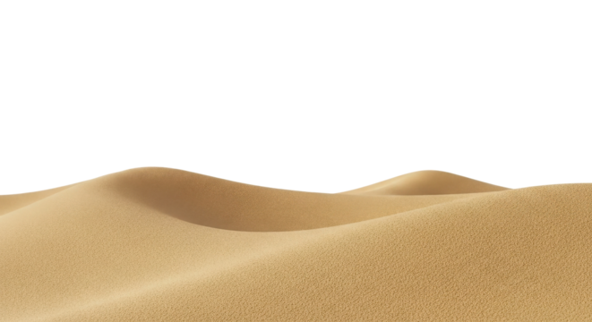 Detailed wavy texture of warm golden desert sand dunes, representing drought and arid environment isolated PNG with Transparent Background