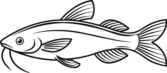 Helicopter Catfish Illustration. Flying Catfish Artwork. Catfish Outline Drawing. Helicopter Fish Graphic. Exotic Catfish Illustration Set. Aquatic Helicopter Catfish Art. Fish Species Line Art