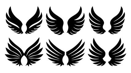 Set of wings icons black silhouette PNG