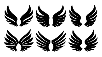 Set of wings icons black silhouette PNG