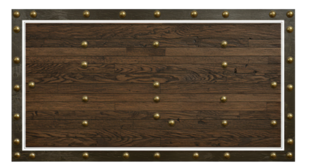 Elegant Wooden Surface: A striking view showcases a refined wooden surface, exquisitely framed with intricate metal detailing and captivating stud accents.