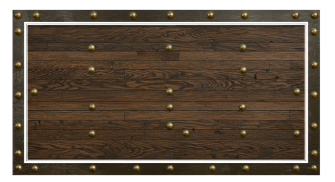 Elegant Wooden Surface: A striking view showcases a refined wooden surface, exquisitely framed with intricate metal detailing and captivating stud accents.