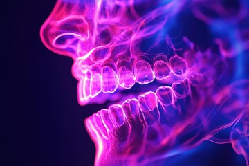 Futuristic holographic 3D visualization of a human skull