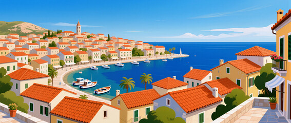 Charming coastal village with colorful houses and tranquil waters