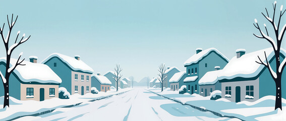 Charming winter scene in a quiet snowy village