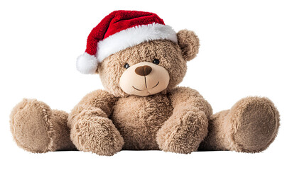 Teddy Bear with Santa Hat Sitting Cute Adorable Toy Festive Season Holiday Gift Plush Animal