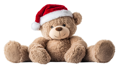 Teddy Bear with Santa Hat Sitting Cute Adorable Toy Festive Season Holiday Gift Plush Animal