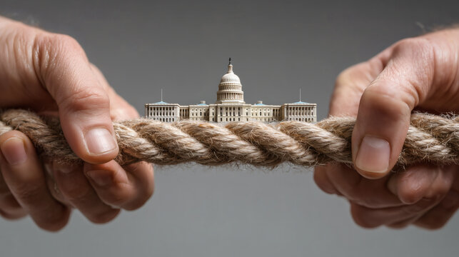 Political Tug of War Rope with US Capitol Building - Powered by Adobe