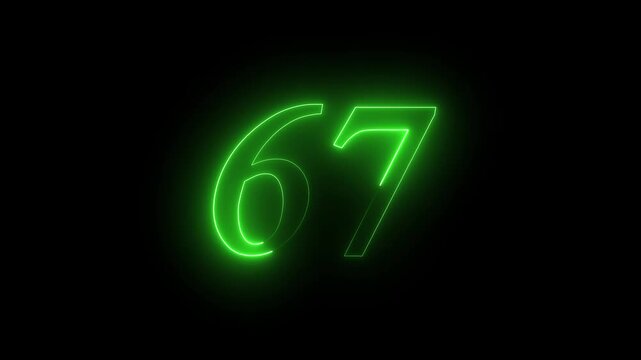 67 number text Neon glowing animation
