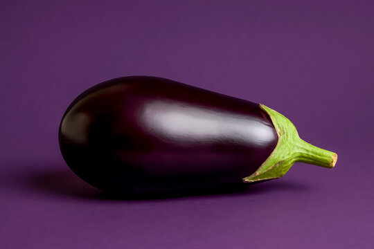 Fresh eggplant on a purple background with vibrant colors - Powered by Adobe