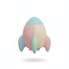 3d rocket financial pastel toy floats over white background with playful minimal design