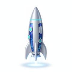 3d rocket financial growth symbol with futuristic glow and clean white background