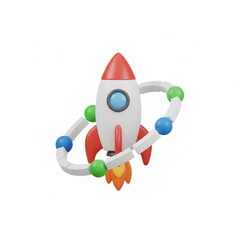3d rocket financial growth concept with orbit ring and colorful sphere accent