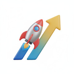 3d rocket financial growth surges upward with bold arrow and vibrant color optimism