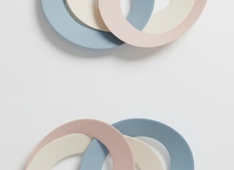 Abstract Composition Of Interlocking Pastel Rings On White Background