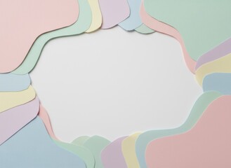 Abstract Pastel Paper Shapes Frame White Background for Copy Space