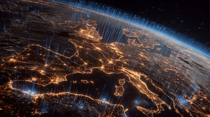Cinematic 3D Earth Globe Showing UK with Pulsing Data Nodes and Connected Network Lines