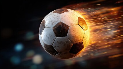 A dynamic image of a soccer ball in motion, surrounded by streaks of light that convey speed and energy.
