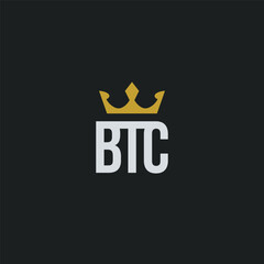 Letter BTC and Crown logo or icon design