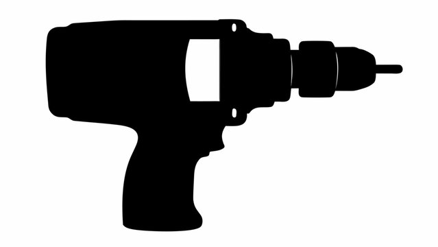 Silhouette illustration of a cordless drill with a visible chuck and handle design and power tool body