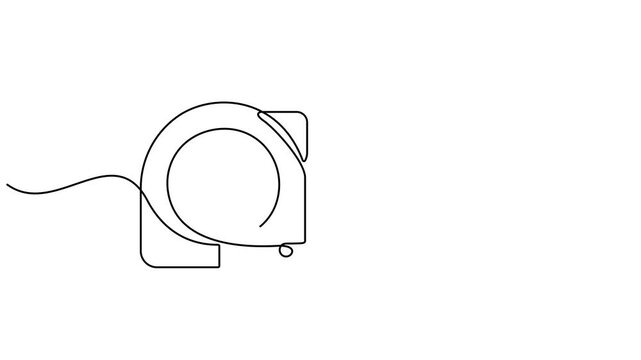 Self drawing animation one continuous line draw, logo, tape measure. 4k video