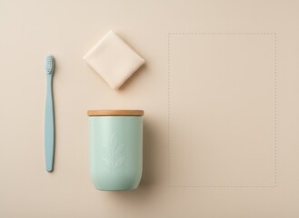 Minimalist Arrangement of Sustainable Bathroom Accessories on a Neutral Background