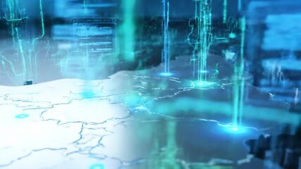 A digital representation of a map with glowing lines and data streams, suggesting network connectivity. - Powered by Adobe