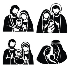 holy family silhouette clipart set © Gajendro