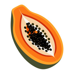 Vibrant slice of papaya with black seeds