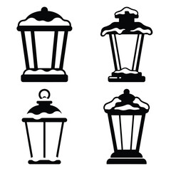 snow covered lantern silhouette clipart set