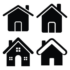 snow village house silhouette clipart set