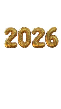 High-quality, realistic 3D animation of the numbers "2026" as gold foil (mylar) balloons.

This 6-second clip is shot in a vertical 9:16 format (1080x1920), making it perfect for social media stories 
