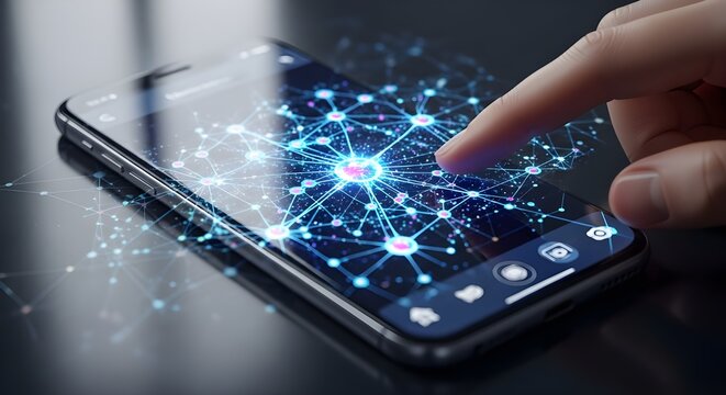Modern Mobile Device Interacting with Digital Network Connections