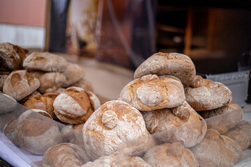 Fresh baked rustic bread loaves for sale