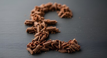 A close-up shot of a British pound sterling symbol made from chocolate shavings on a dark background.