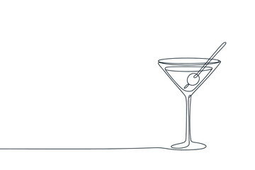 Minimalist line drawing of a martini glass with olive and straw